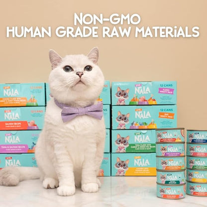 LOVE, NALA - Natural Adult Cat Wet Food - Pate Mackerel with Carrot & Pumpkin Recipe- Grain Free, Non-GMO, Lean Protein, Omega 3, Digestive Fiber Blend, Added Minerals & Vitamins - 12 Pack 2.4 lbs.