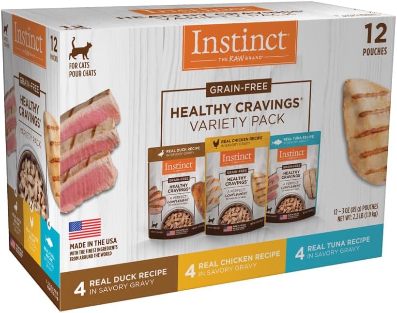 Instinct Healthy Cravings Natural Wet Cat Food Topper, Grain Free Recipe - Variety Pack, 3 oz. Pouches (Pack of 12)
