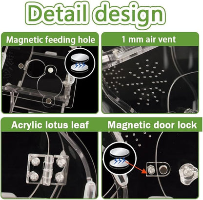 Premium 3mm Acrylic Terrarium for Jumping Spiders & Tarantulas | 5.9"x9.4"x3.5" Tall Arboreal Enclosure with Magnetic Doors & 1mm Micro-Vents | Escape-Proof Habitat for Mantis, Reptiles, Frogs