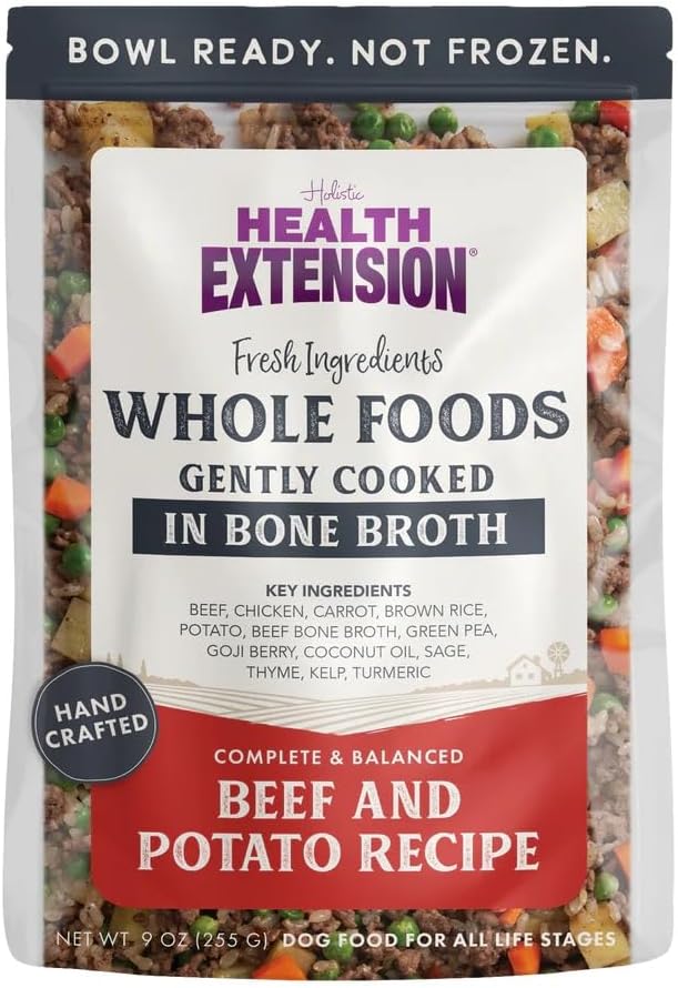Health Extension Gently Cooked Beef & Potato Dog Food, Human-Grade and Shelf-Stable with Superfoods, Supports Digestion, Immunity, Skin & Coat, 9 oz Pouch (Pack of 10)