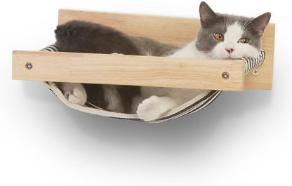 FUKUMARU Hammock Wall Mounted Cat Beds and Perches, Wooden Kitten Walls Furniture, Stable Cats Shelves for Sleeping, Playing, Climbing, and Lounging, Black Stripe