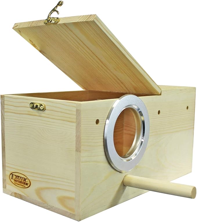Sturdy Nest Box (M) - Cage Attachment, Hinged Lid, Perching Ledge - for Sugar Glider, Squirrel, Rat, Finch, Parakeet, Lovebird, Parrotlet, Lovebird, Canary, Cockatiel, Other Birds & Small Pets