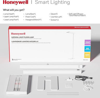 Honeywell LED Floor Lamp Modern - 02E Pro Sunturalux™ Eye Caring Standing Light, 10400LM Dimmable Reading Tall Lampara for Home Office Living Room Bedroom,100W,4000K Natural Daylight