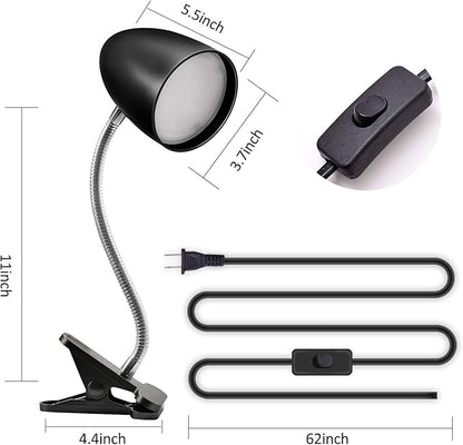 Clip on Light for Bed, Non-Dimmable Clip on Reading Light for Bed, 4000K Cool White, 3.5W 240 LM Desk lamp with clamp, Eye Protection, ETL Listed, Black