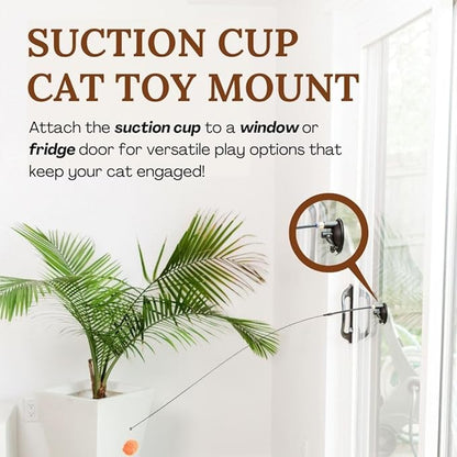 Cat Toys Set Cat Fishing Pole Retractable Wand Suction Cup & Hanging Teaser Wand for Indoor Cats & Kittens Feather Attachments Ribbon