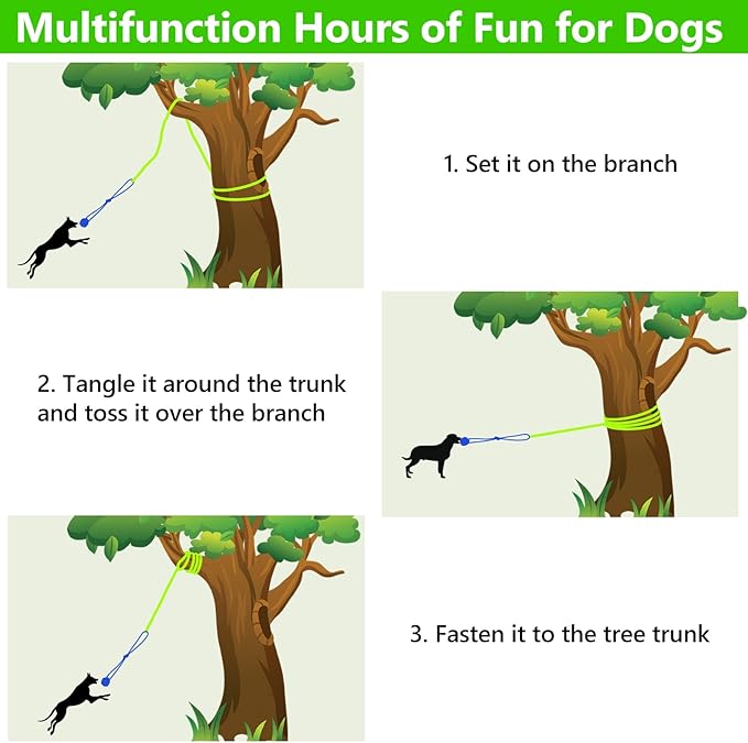 XiaZ Tug of War Dog Toy, Interactive Dogs Toy Bungee Hanging Tether with 2 Chew Rope Toys, Heavy Duty Puppy Outdoor Activity Aggressive Chewers Best Small to Large Boredom Exercise and Play (Green)