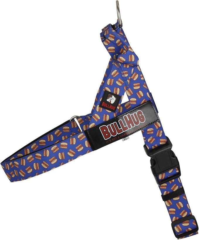 Adjustable Dog Harness– No Pull, No Choke – for English Bulldogs, French Bulldogs, Pugs & Broad-Chested Breeds – Easy, Safe Walks (Blue Burger, Medium)