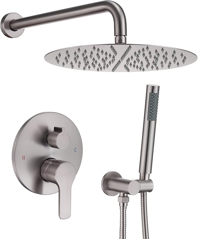Iriber Brushed Nickel Shower System Wall Mounted Shower Faucet Mixer Set