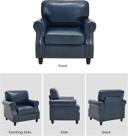 WILLOVE Accent Chair, Faux Letaher Arm Chair, Reading Chair for Living Room, Bedroom & Offcie, Blue