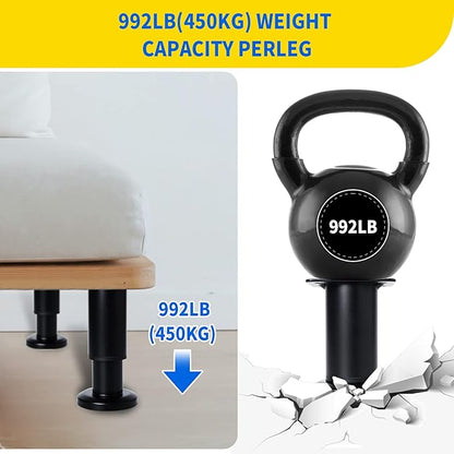 Olldag 4PCS Adjustable Furniture Couch Cabinet Legs 4.72-7.48 Inch [with 18 PCS Screws], Heavy Duty Adjustable Height Replacement Legs for Dresser/Sofa/Bed/Chair, Legs for Furniture Set of 4 (Black)