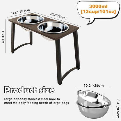 Elevated Dog Bowls for Large Dogs with Slow Feeder, 2 Stainless Steel Dog Bowls -101oz, 16.5" Tall Raised Dog Food Water Bowl Stand for Large Breed, Extra Large Dogs