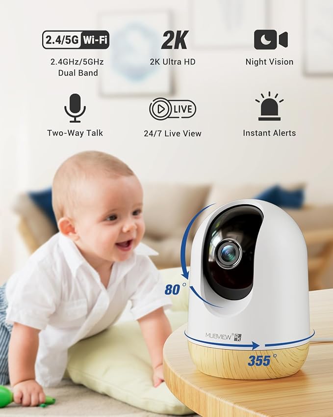 MUBVIEW 5G WiFi Indoor Security Camera No Subscription, Pet Camera