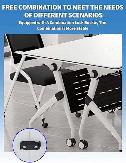 YUOXU Conference Room Table,Folding Conference Table,Flip Top Mobile Desk with Locking Silent Casters-Space Saving Rolling Table for Training Room, Office, Classroom (6, 62.99 * 23.62 * 29.53")