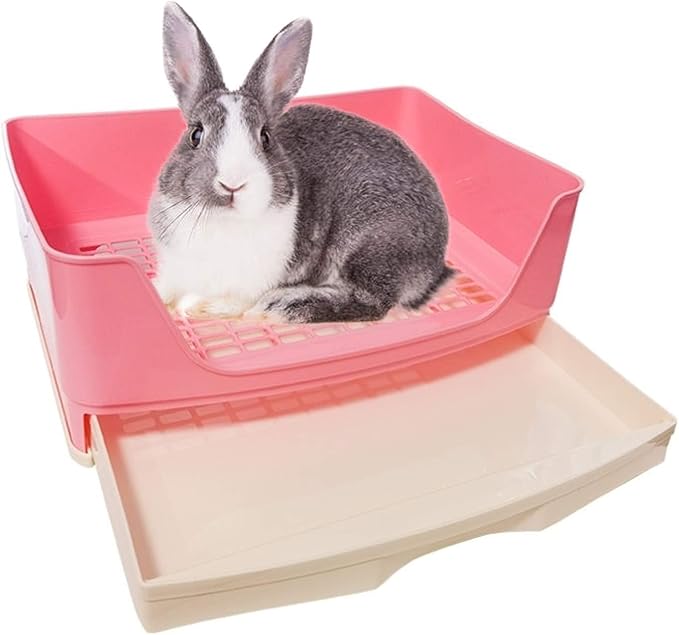 kathson Large Rabbit Litter Box Trainer, Potty Corner Toilet with Drawer Bigger Pet Pan for Adult Hamster, Guinea Pig, Ferret, Galesaur, Bunny and Other Animals (Pink)