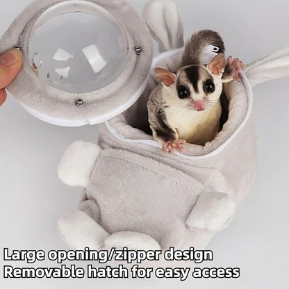 Sugar Glider Bonding Pouch Bonding Pouch Carry for Rat Syrian Hamster Hedgehog Small Pocket Pets, Gerbil Travel Bag Cute Bunny-Shaped Outing Bag with Large Transparent Window (Dark Grey,Large)