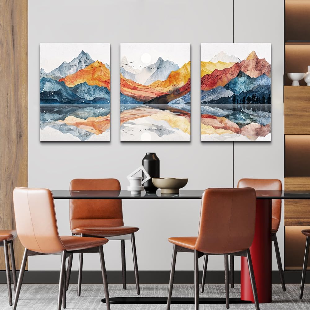 TTHYUEWS Abstract Wall Art for Living Room Canvas Wall Decor for Bedroom Office Decoration Wall Pictures Ink Mountain Landscapes Wall Paintings Artwork Modern Room Home Decor Ready To Hang 3 Piece