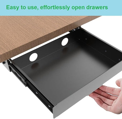 Under Desk Mounted Slide out Drawer, W 13.4" x D 9.3" Storage Organizer