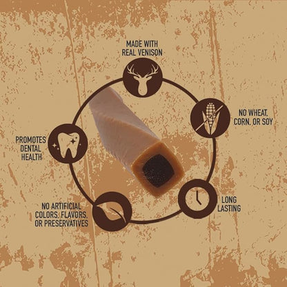 | Wild Chews | Venison Recipe, Made with Real Venison, Limited Ingredient, Long Lasting Chews for Large Dogs | 12 Count