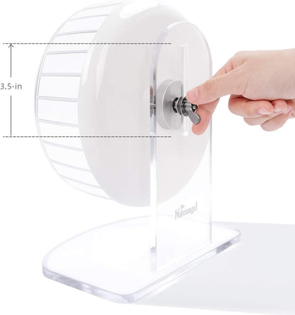 Niteangel Super-Silent Hamster Exercise Wheels - Quiet Spinner Hamster Running Wheels with Adjustable Stand for Hedgehog Gerbils Mice or Other Small Animals (S, White)
