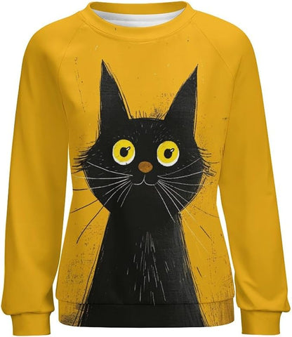Womens Long Sleeve Tops Y2k Japanese Art Print Sweatshirts Fall Pullover for Women Crewneck Vintage Shirts Boho Tops
