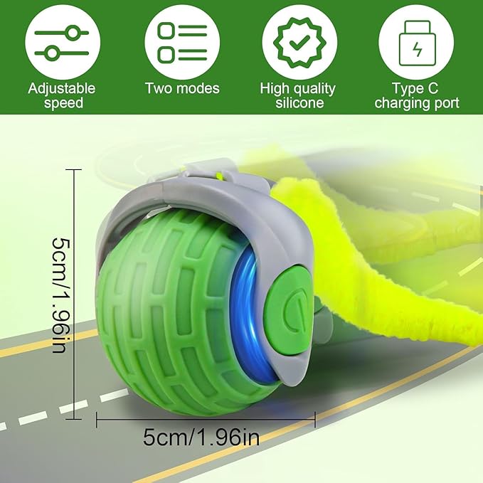 Speedy Tail Interactive Cat Toy Ball, 2025 New Generation, Indoor Play with Replacement Tail (Green-Orange)
