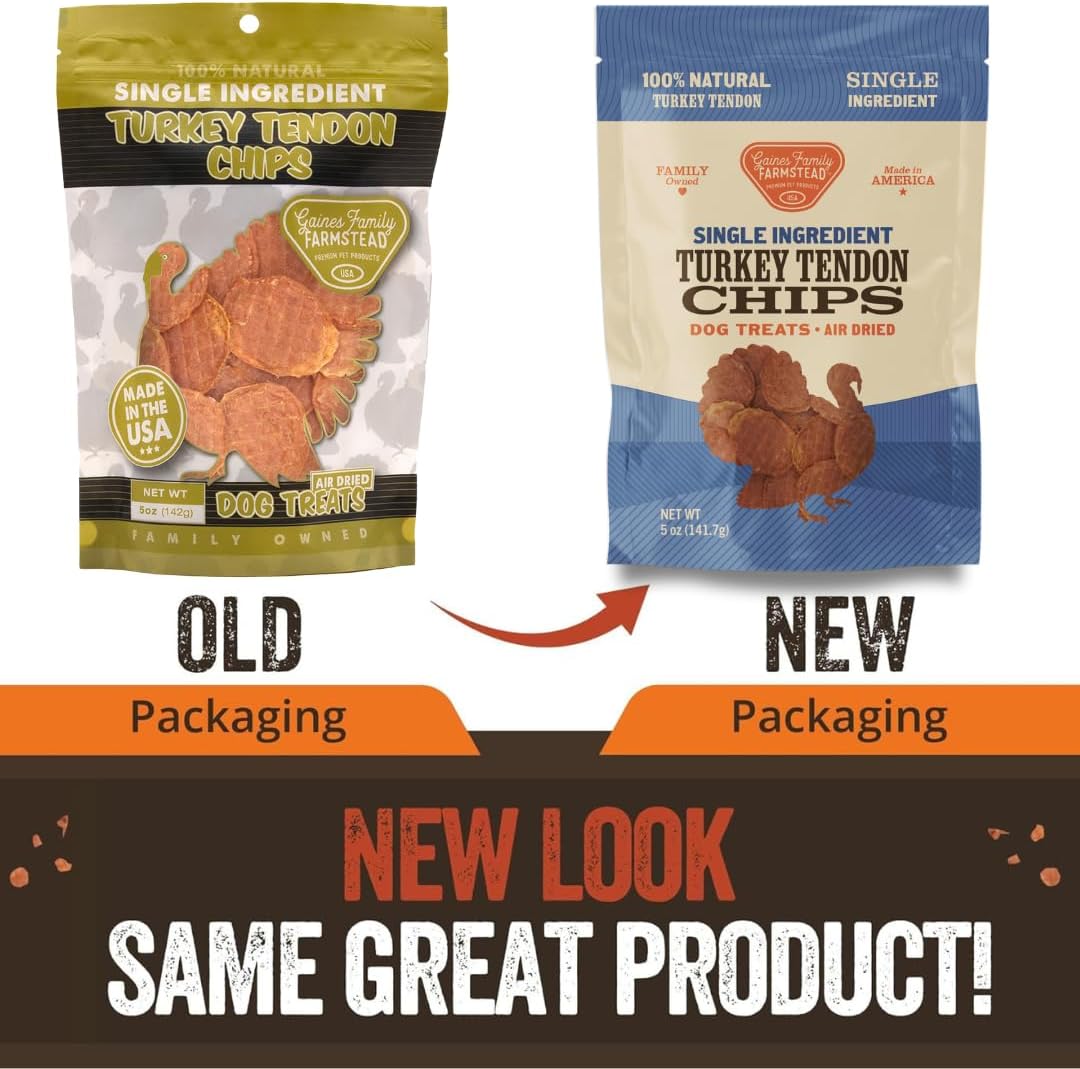 Gaines Family Farmstead Turkey Tendon Chips for Dogs – 5 oz, Natural Single-Ingredient Dog Treats, High-Protein Crunchy Chews, Rawhide Alternative, Grain-Free, Made in USA
