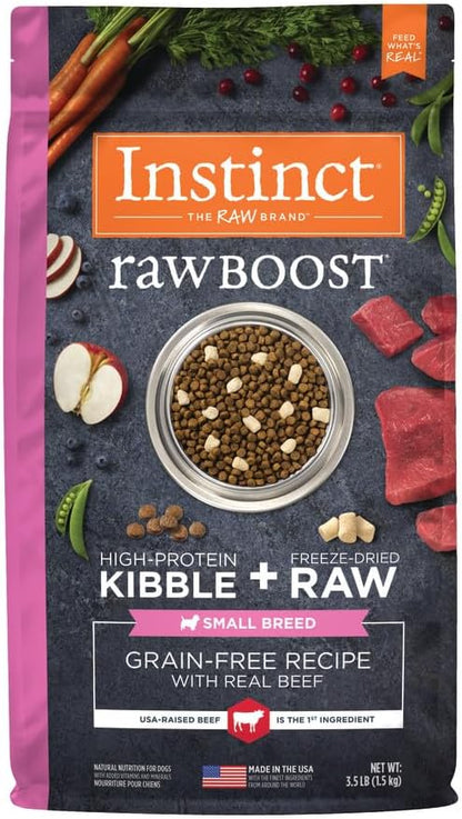 Instinct Raw Boost Small Breed, Natural Dry Dog Food with Freeze Dried Pieces, High Protein, Grain Free Recipe - Real Beef, 3.5 lb. Bag