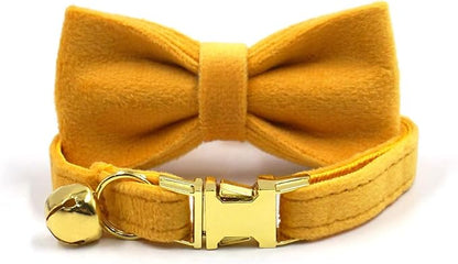 Personalized Cat Collar with Bells,Velvet Customized Small Cat Collar with Name Tag,Pet Collar with Name Phone Number Engraved ID Tags for Boy and Girl Kitten Cats (Turmeric)