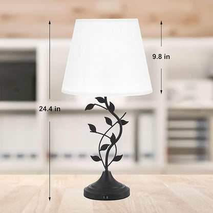 Kakanuo USB Table Lamp Bedside Lamp with USB C Charging Ports, White Traditional Nightstand Lamp Desk Lamp Large Retro Table Lamp for Bedroom and Living Room