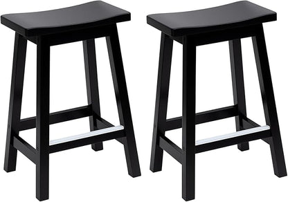 PayLessHere Bar Stools Set of 2, Wooden Saddle Stools 24 Inch Heigh, Bar Chairs Seat with Footrests and Industrial, Kitchen Counter Stools for Restaurant, Bistro Bar and Home Dining