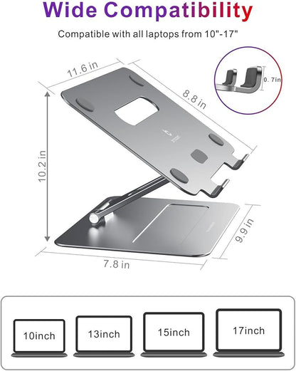 brocoon Adjustable MacBook Laptop Stand for Desk | Ergonomic Aluminum Laptop Riser with Heat-Vent, Compatible for 10-17" Laptops, Space Grey