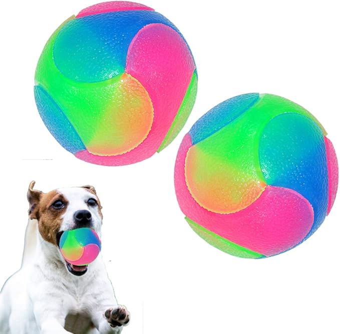 FineInno 2 pcs Large Light Up Dog Balls Flashing Elastic Ball Bouncy Glow in The Dark Interactive Jumping Blinking Dog Ball Pet Toys for Golden Retriever,Labrador,Large Dogs