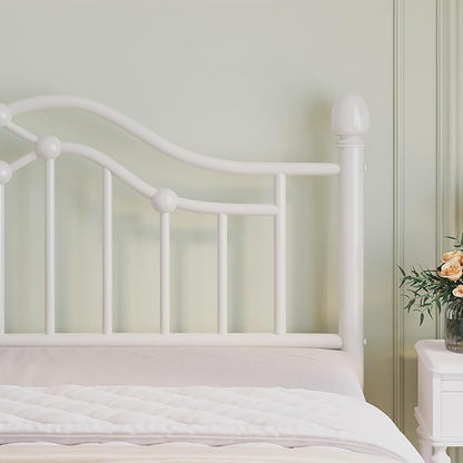 Full Metal Platform Bed Frame, Bed Frame with Victorian Headboard and Footboard, Strong Metal Slats Support, Mattress Foundation No Box Spring Needed, Easy Assembly, Noise Free, White