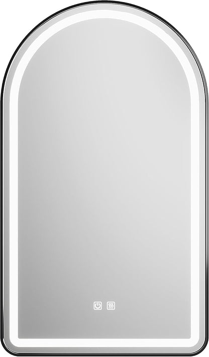 30x40 inch Black Tempered Glass LED Arched Mirror