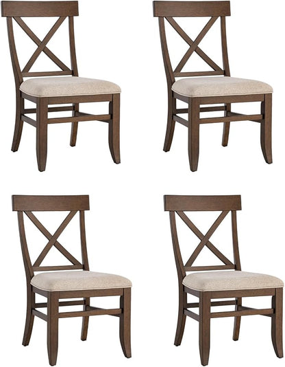 HULALA HOME Solid Wood Dining Chairs Set of 4, Walnut Farmhouse Upholstered Kitchen Dining Room Chair Mid-Century Modern Dinner Chair with Cross Back Wooden Legs for Living Room, Restaurat, Cafe