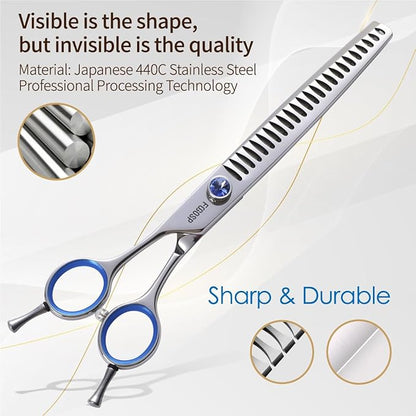 Chunkers Dog Grooming Scissors Left Handed 7.5'' Professional Thinning Shears for Dogs Pet Grooming Scissors Chunkers Shears Dog Grooming Japan 440C 70% Thinning Rate 24 Teeth(7.5'' Chunkers)