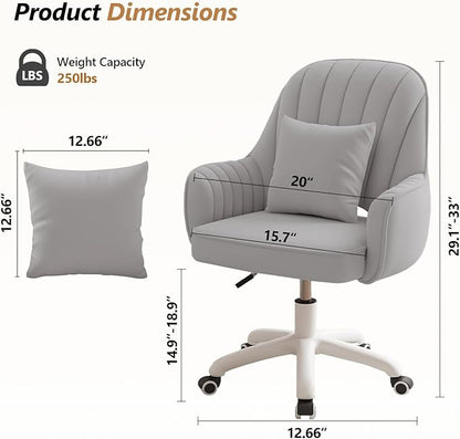 WXJHL Home Office Chair Velvet Vanity Chairs Cute Makeup Desk Chair with Wheels Mid Back Computer Chairs Height Adjustable Small Swivel Rolling Task Chair