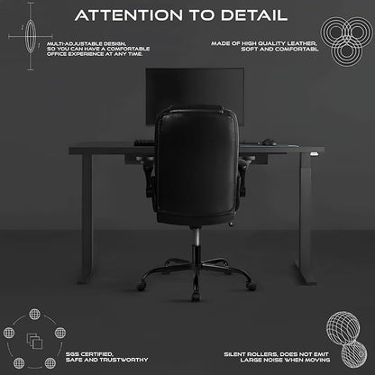 VITESSE Ergonomic Office Chair with Flip-up Armrests, Big and Tall Leather Executive Office Chair, High Back Lumbar Support Home Computer Desk Chair, Heavy and Duty Computer Chair (Black)