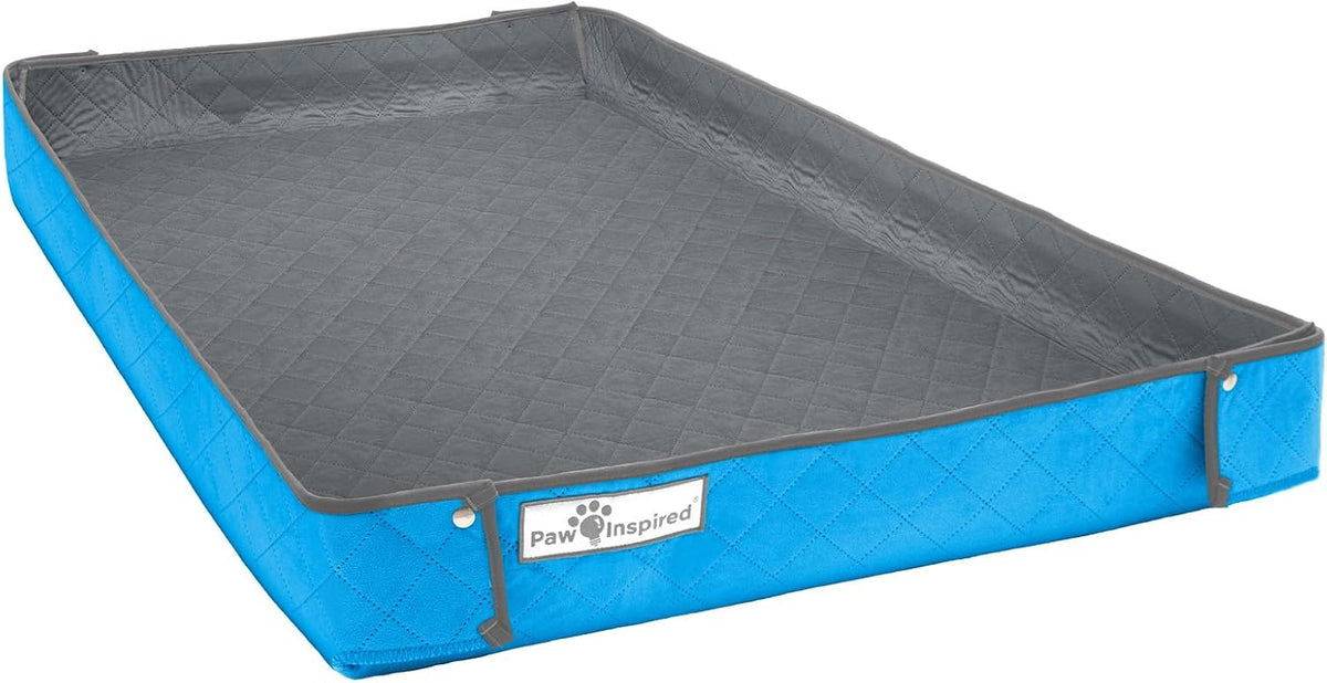 Paw Inspired Critter Box Washable Cage Liner, Reversible Fleece Bedding with Raised Sides for Guinea Pigs and Other Small Animals (C&C 2x3 (14" Grids), Gray/Blue)
