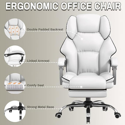 XUEGW Office Chair with Foot Rest Reclining Gaming Chair High Back Computer Chair Executive Desk Chair Ergonomic Office Chairs Comfortable Leather Work Chair with Wheels