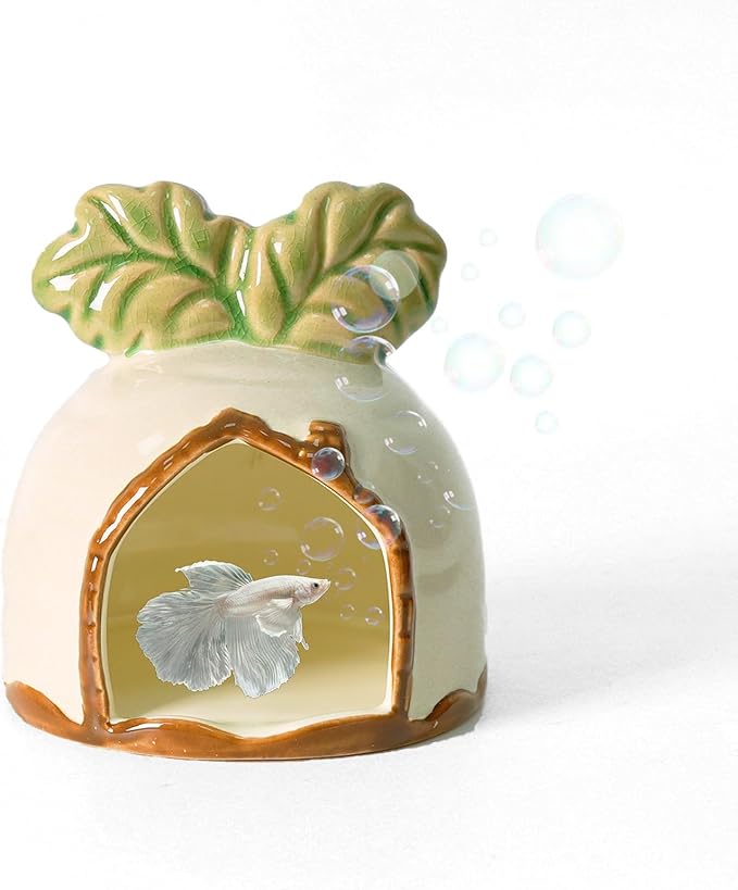 Aquarium Decor Cave Betta Fish Aquarium Accessories Ornaments Hiding Cave Daikon House Hideout for Shrimp Cichlid Hermit Crab, Octopus Hiding Breeding for Tank (White)