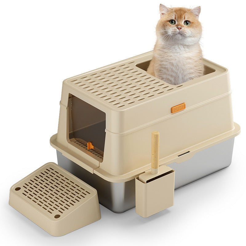 Stainless Steel Cat Toilet Large Fully Enclosed Cat Supplies