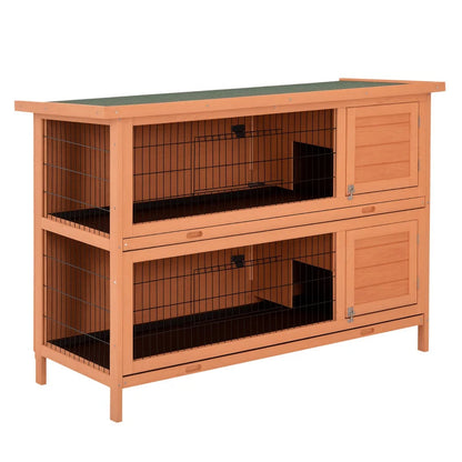 2-Story Large Rabbit Hutch Bunny Cage Wooden Pet House Small Animal Habitat With Lockable Doors, No Leak Tray And Waterproof Roof For Rabbits, Chickens, Ducks, Outdoor Indoor Natural