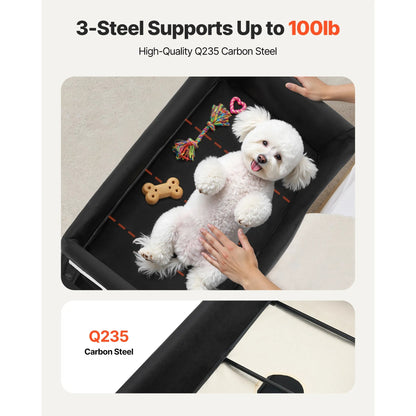 Elevated Lounge Dog Bed XL, Foldable Raised Dog Bed Cot For Large Dogs & Cats, Portable Pet Bed With Wheels, 600D Oxford Cloth & Dutch Velvet Cushion, Indoor & Outdoor Dog Bed With Side Storage Bags,