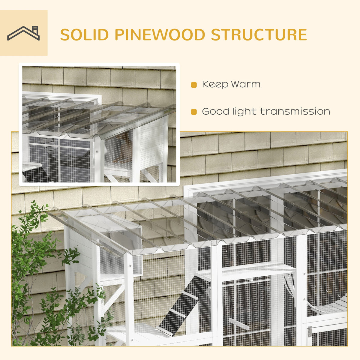 118" Large Outdoor Catio Cat Enclosure with Condos, Bridges & Posts, White