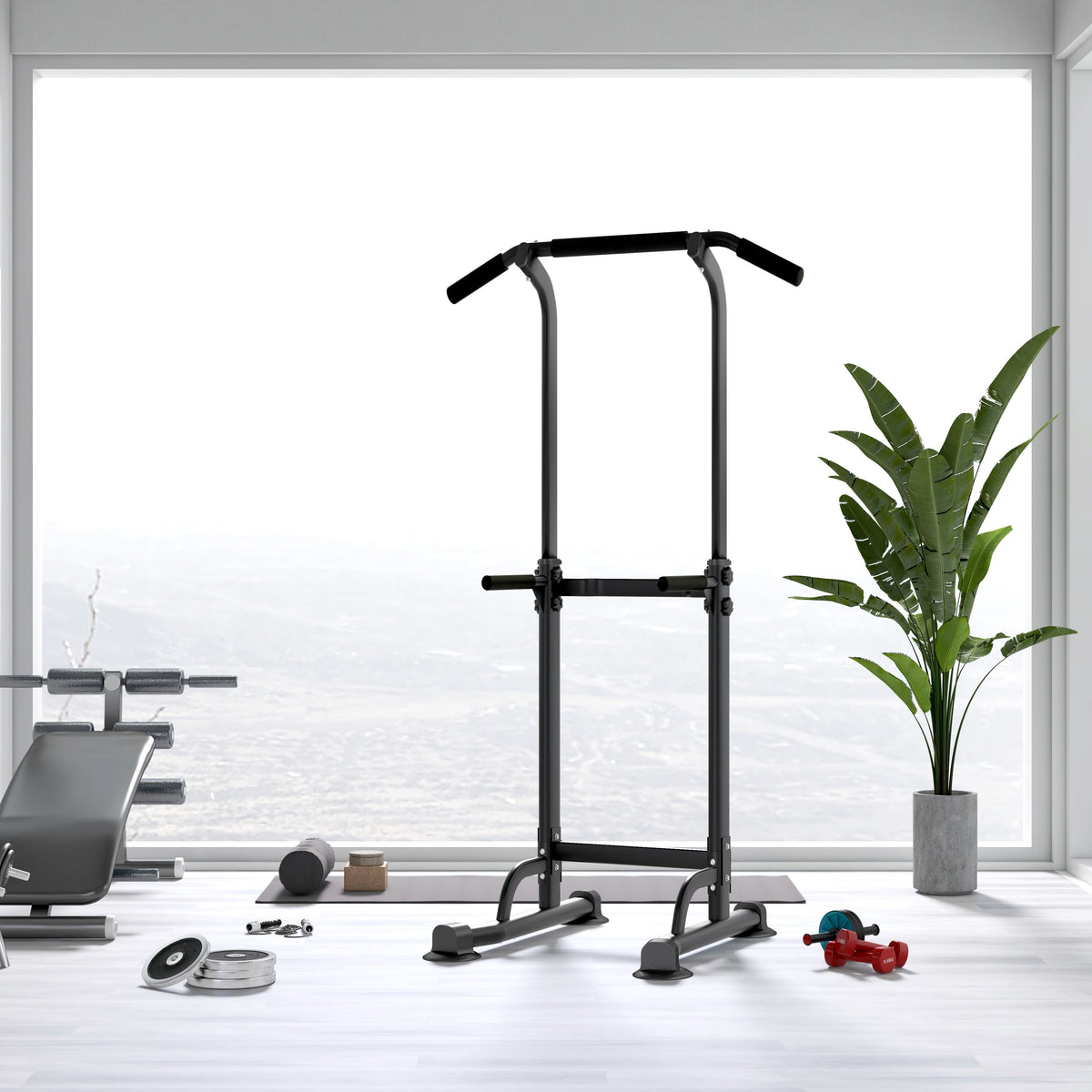 Adjustable Power Tower Pull Up Bar Dip Station