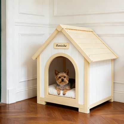 Modern Indoor Wooden Dog House with EVA Cushion – Solid Cedar Pet House for Small Dogs & Cats