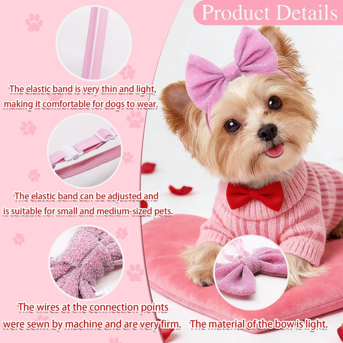 4Pcs Dog Hair Bow Headband For Small Medium Dogs, Adjustable Pet Dog Hair Bow Headband For Pets Puppy Cats Grooming Accessories
