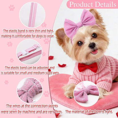 4Pcs Dog Hair Bow Headband For Small Medium Dogs, Adjustable Pet Dog Hair Bow Headband For Pets Puppy Cats Grooming Accessories