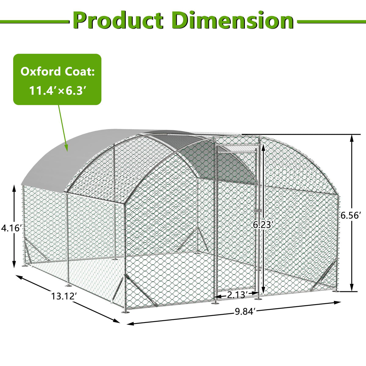Large Chicken Coop Metal Chicken Run With Waterproof And Anti-UV Cover, Dome Shaped Walk-in Fence Cage Hen House For Outdoor And Yard Farm Use,9.84 X 13.12 X 6.56 Ft